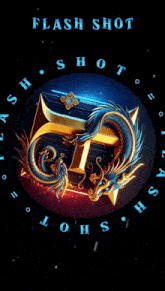 a logo for flash shot with a dragon in the center