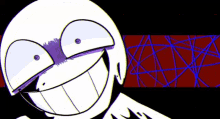 a cartoon character is smiling and making a funny face with a red and blue background .