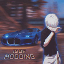a blue car with the words isof modding written on it