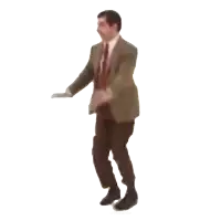 a man in a suit and tie is dancing with a white background