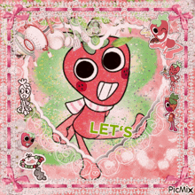a cartoon of a strawberry with the words let 's on it