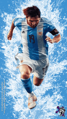 a soccer player with the number 19 on his shirt is running