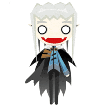 a cartoon drawing of a vampire with long white hair and a black cape