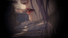a close up of a woman 's face with a tear running down her cheek
