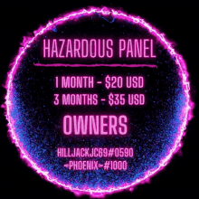 a neon sign that says hazardous panel on it