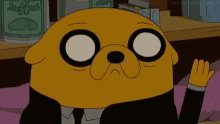 a cartoon dog wearing a suit and tie is waving