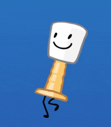 a cartoon drawing of a marshmallow on a stick with a smiley face on it
