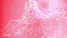 a pink and white drawing of a woman with a crown on her head