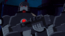 a cartoon character with a bald head and blue eyes