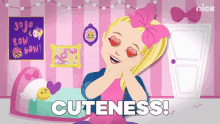 a cartoon of a girl with a pink bow and the words cuteness