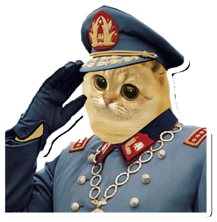 a sticker of a cat wearing a military uniform salutes