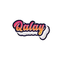 the word qalay is written in a cartoon style on a white background