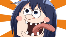 a cartoon drawing of a girl with her tongue hanging out