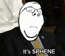 a cartoon of a man in a suit and tie with the words it 's sphene below him