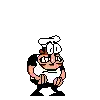 a pixel art of a man wearing a chef 's hat .
