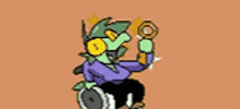 a pixel art of a person in a wheelchair with a green head .