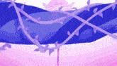 a purple and blue umbrella with leaves on it