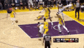 a basketball game is being played between the lakers and the nets