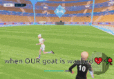 a soccer game is being played with a score of 3-4