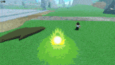a screenshot of a video game shows a man standing in the grass