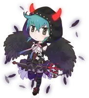 a drawing of a girl with devil horns and black wings