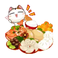 a cat is sitting on a plate of food