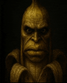 a close up of a banana with a monkey face