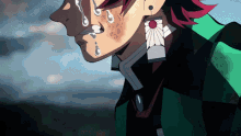 a close up of a cartoon character with tears running down his face