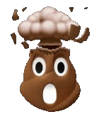 a cartoon poop with a explosion coming out of its head .