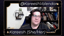a man wearing headphones with the name kareesh on the top