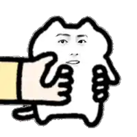 a black and white drawing of a person 's face is being held by a hand .