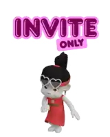 a cartoon girl is standing in front of a sign that says ' invite only '