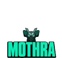a mothra logo with a moth and the word mothra