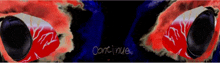 a drawing of a person 's eyes with the word continue written below them