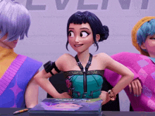a cartoon girl stands in front of a sign that says lvlint