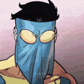 a cartoon drawing of a person with a mask on their face and the letters tizzy below it