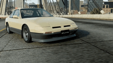 a silvia car is driving on a bridge in the city