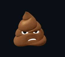 a pile of poop with an angry face on it .