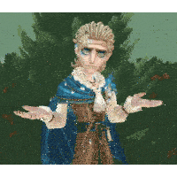 a man in a blue cape is shrugging his shoulders in a video game