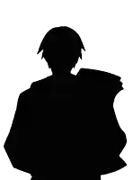 a silhouette of a man with his arms crossed on a white background