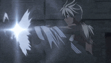 a person with white hair is holding a sword in their hand