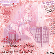a picture of a girl with the words good night sweet dreams on it