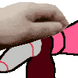 a pixel art of a hand holding a pink object
