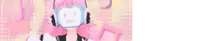 a girl with pink hair and a white mask on her face is dancing on a pink stage .