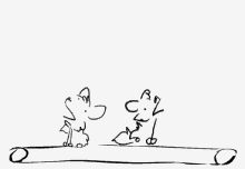 a black and white drawing of a dog and a cat standing next to each other