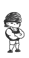 a black and white drawing of a cartoon character with his arms crossed
