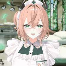 a nurse with horns and a badge that says nimi