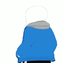 a drawing of a skeleton in a blue jacket
