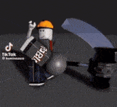 a tiktok video of a person holding a hammer with a fireball coming out of it
