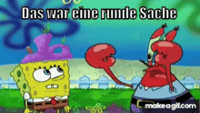 a cartoon of spongebob and mr krabs talking to each other